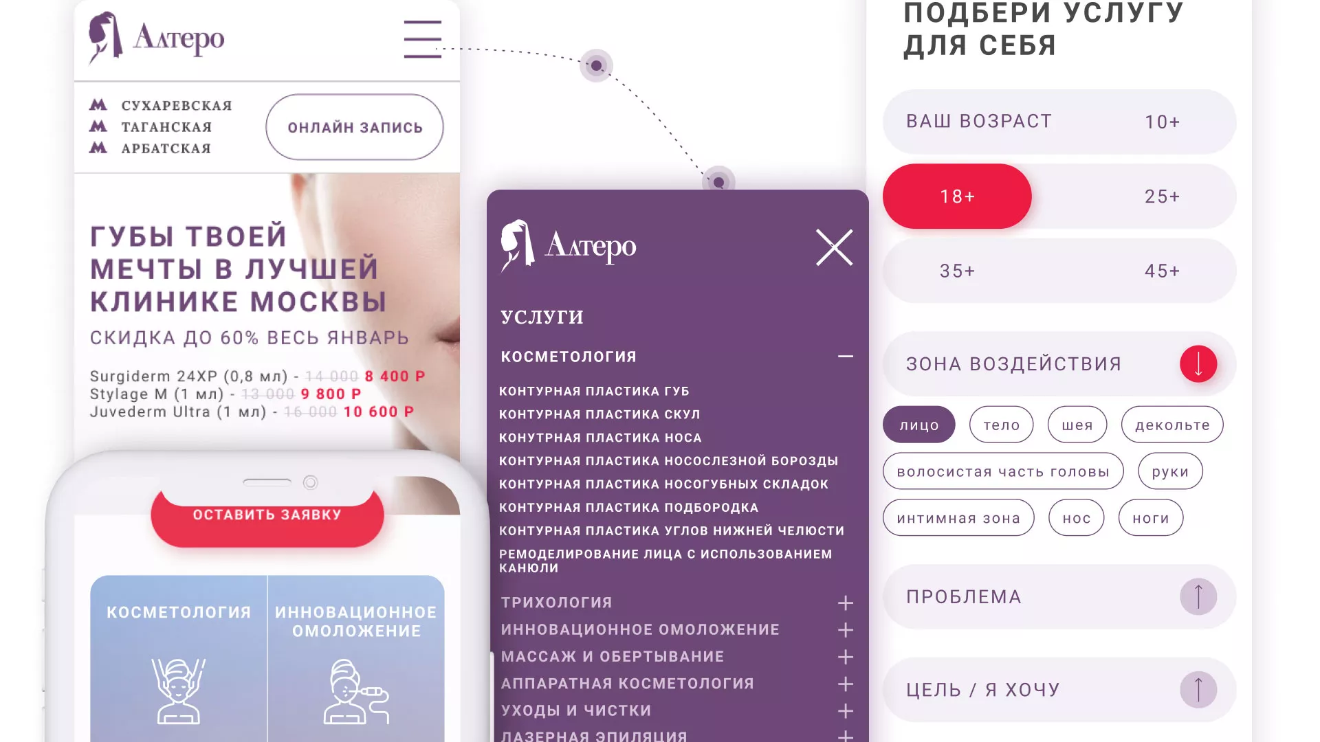 Создание сайта сети клиник эстетической косметологии «Алтеро» в Острове