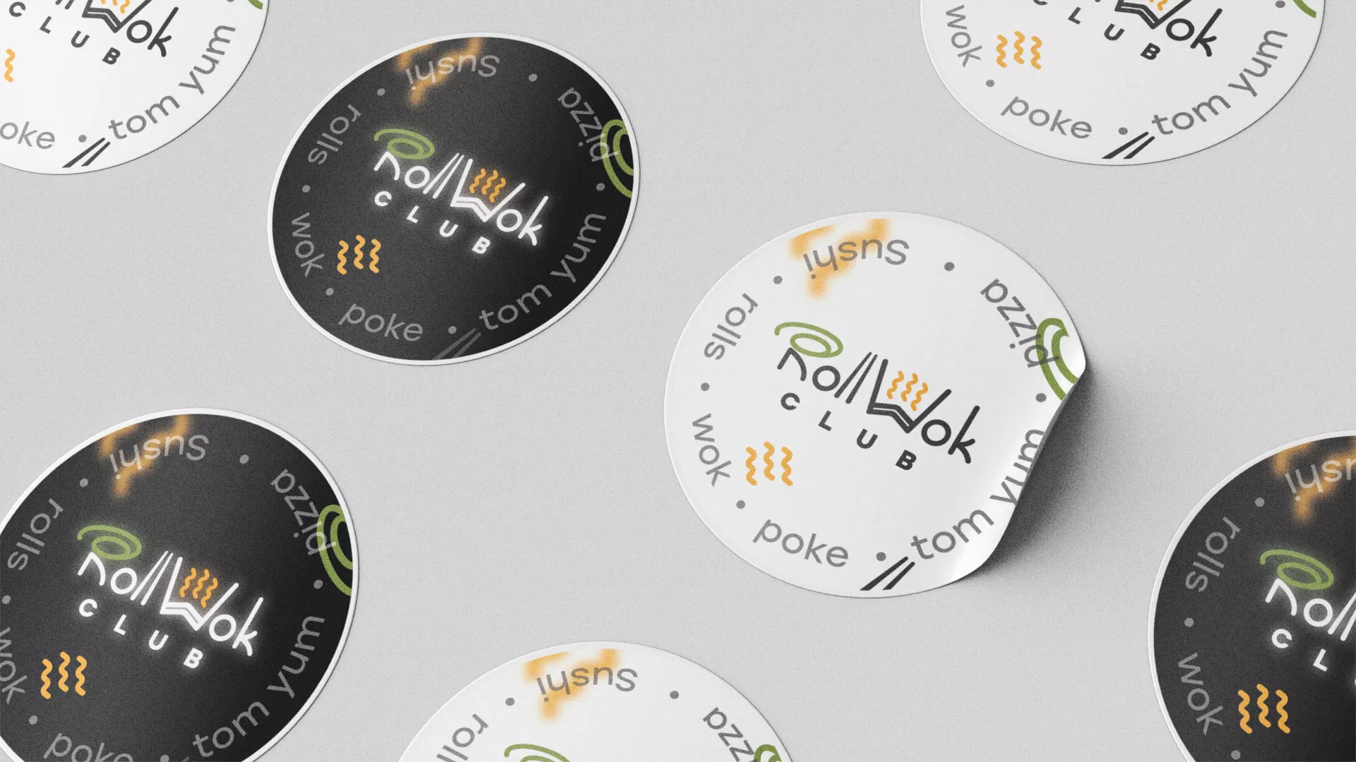 Разработка наклеек для суши-бара «Roll Wok Club» в Острове